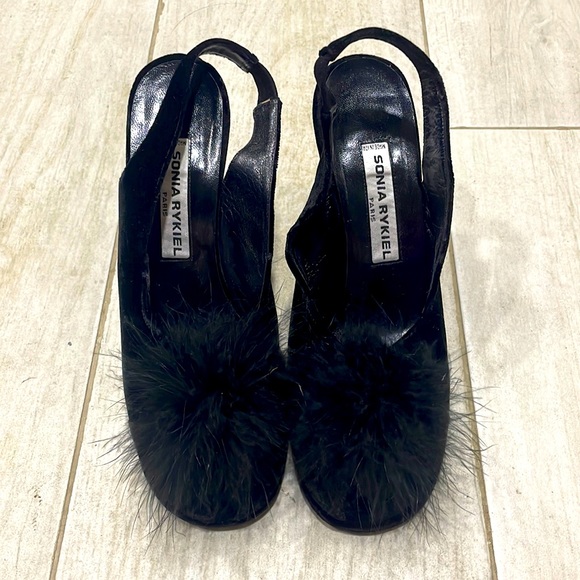 Sonia Rykiel Shoes - Sonia Rykiel Velvet Feather Poof Slingbacks